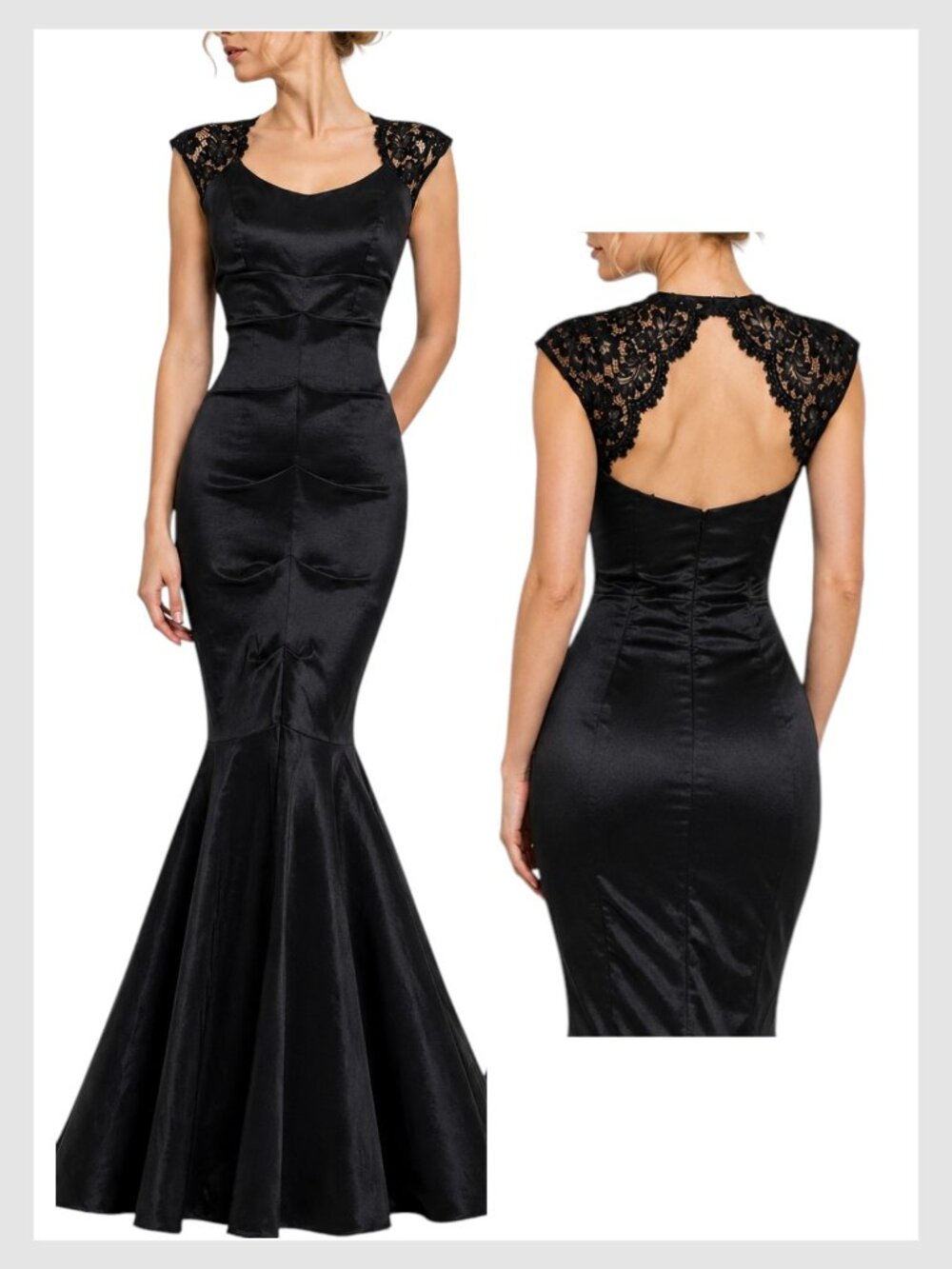 Cache Mermaid Gown Black Lace Back Bodycon Formal Size 0